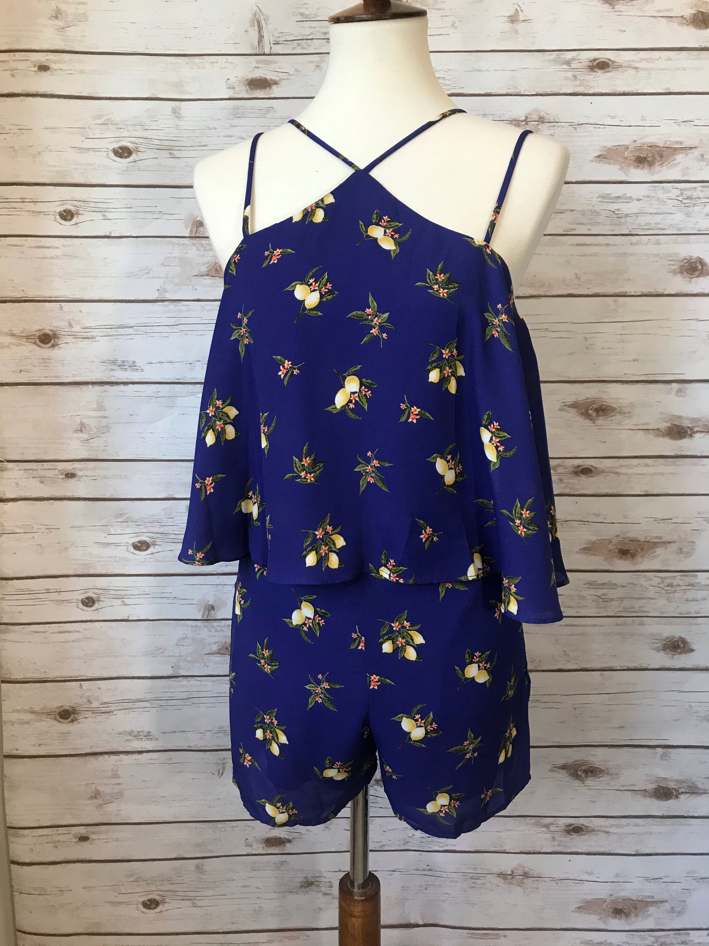 Emileen Royal Blue Lemon Print Floral ...